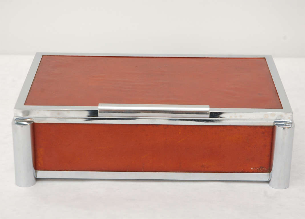 Lidded Nickel and Leather Box by Paul Dupré-Lafon for Hermes