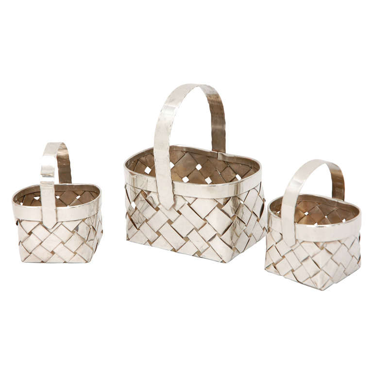 Woven Sterling Silver Baskets by Cartier