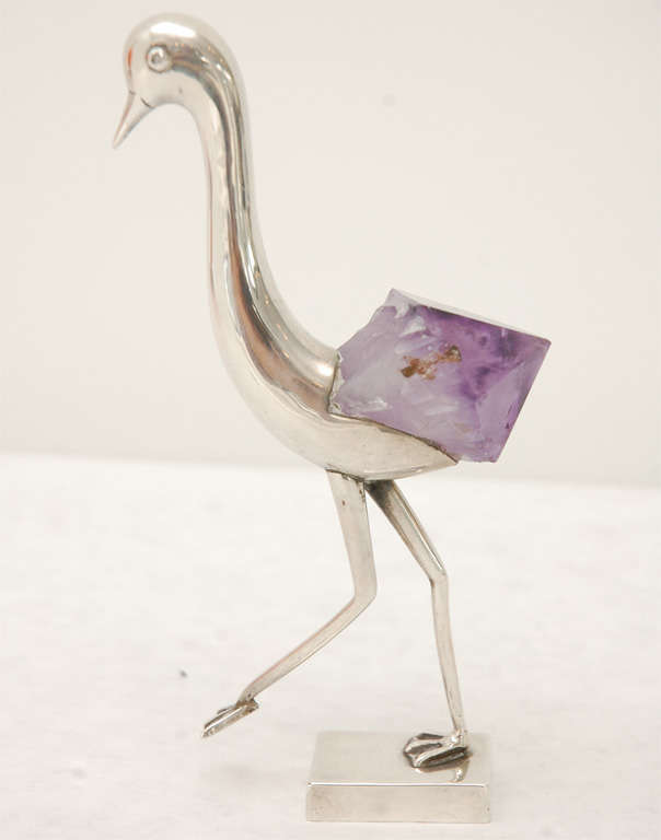 Late 20th Century Sterling SIlver and Amethyst Ostrich by Grupo Gal