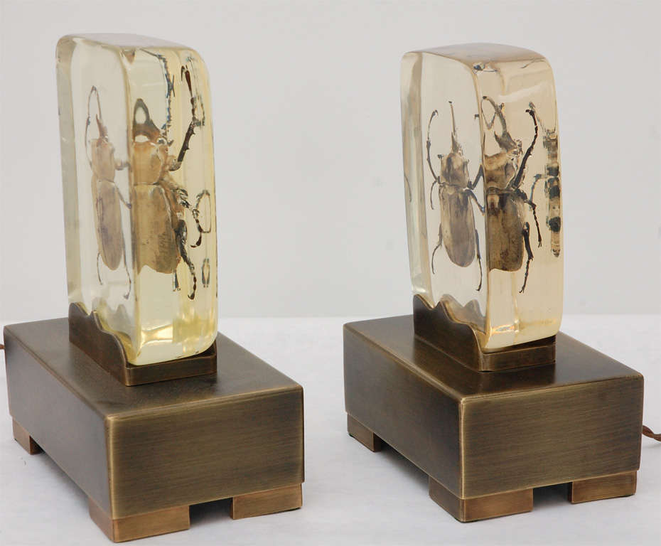Near Pair of Cast Resin Scarab Accent Lamps In Excellent Condition In Palm Desert, CA
