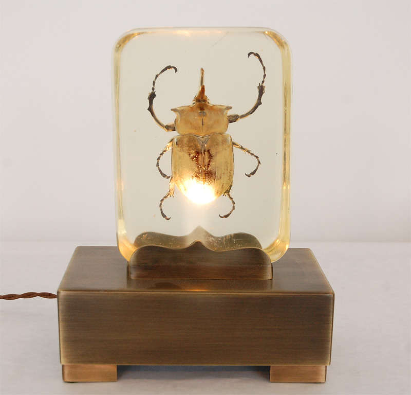 Near Pair of Cast Resin Scarab Accent Lamps 3