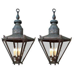 Estate-Sized Pair of English Copper Hexagonal Lanterns