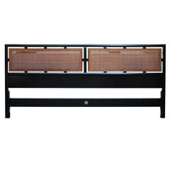 Michael Taylor Black Lacquer & Cane Headboard for Baker