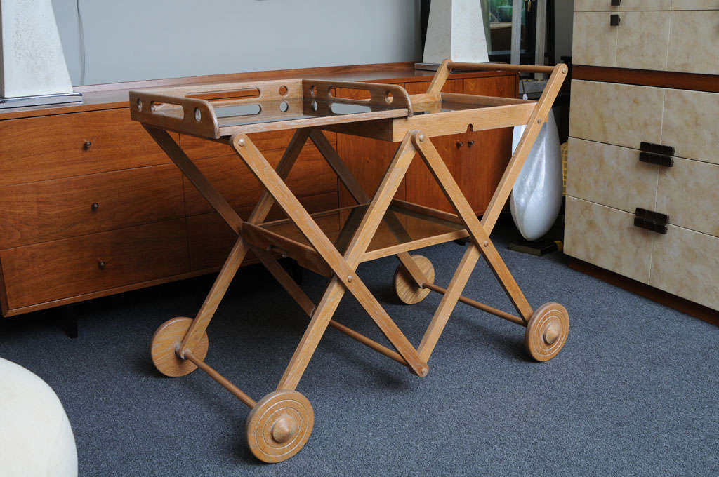Early 40s Harold Treitel Cerused Oak Cart by Treitel Gratz