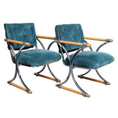 Quistgaard Inspired Cleo Baldon Chrome & Oak Lounge Armchairs