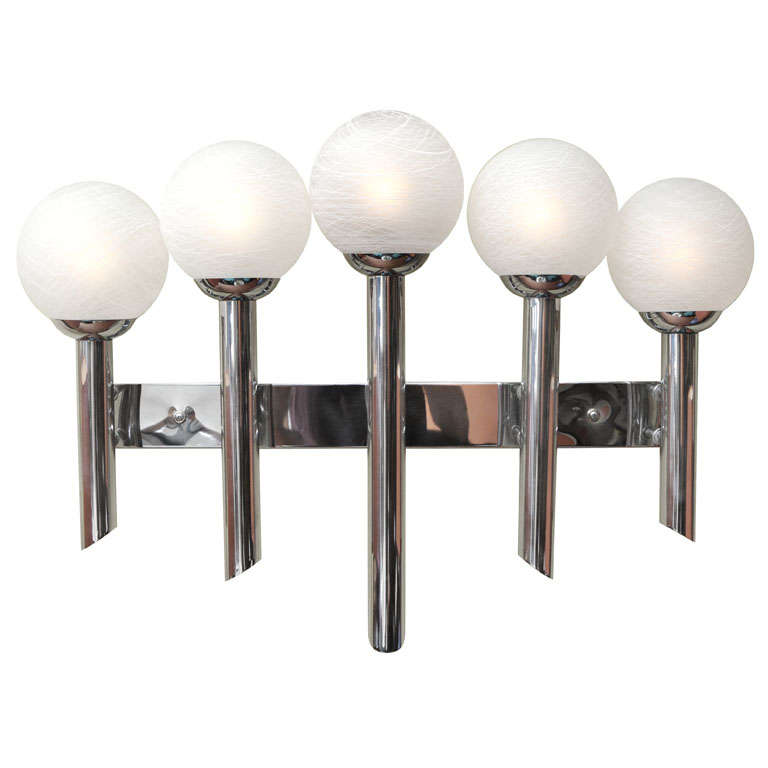 Mid-Century Modern Monumental Chrome Five-Arm Murano Globe Wall Sconce