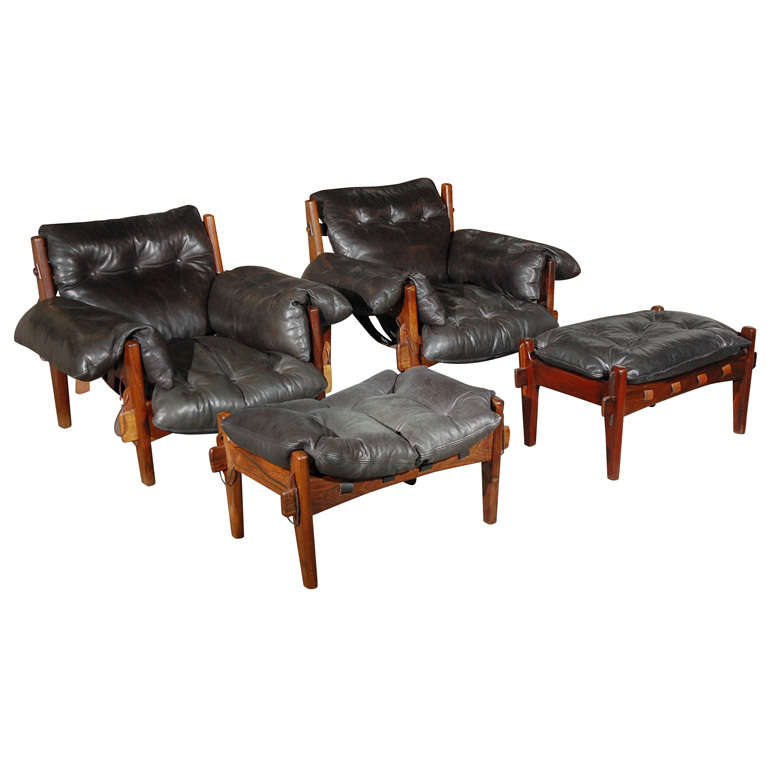 Sergio Rodrigues Pair of Chairs and Ottomans