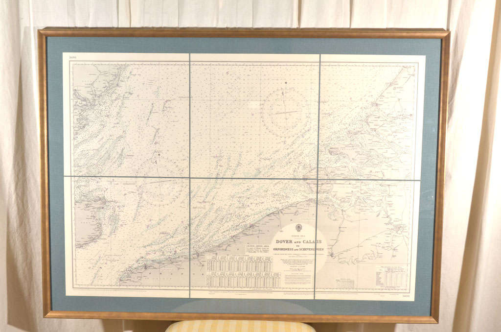 Dover to Calais, Antique Nautical Map custom framed.