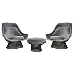 Pair lounge chairs with ottoman - Warren Platner