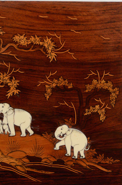 20th Century Wooden Panel of Group of elephants in Africa For Sale