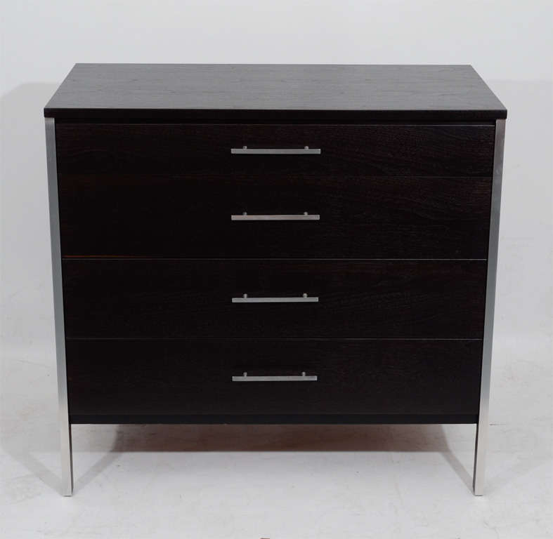 Crisply styled Paul McCobb dresser from the Linear Group for Calvin. A very handsome piece, nicely refinished in an espresso stain and trimmed in brushed aluminium. Please contact for location. 