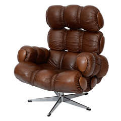 Sculptural Ruched Leather Lounge Chair
