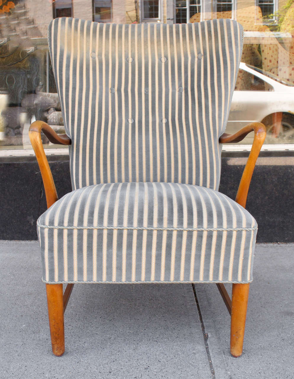 Mid-20th Century Pair of Danish Modern Armchairs in Striped Fabric 