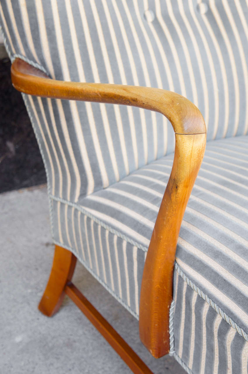 Pair of Danish Modern Armchairs in Striped Fabric  6