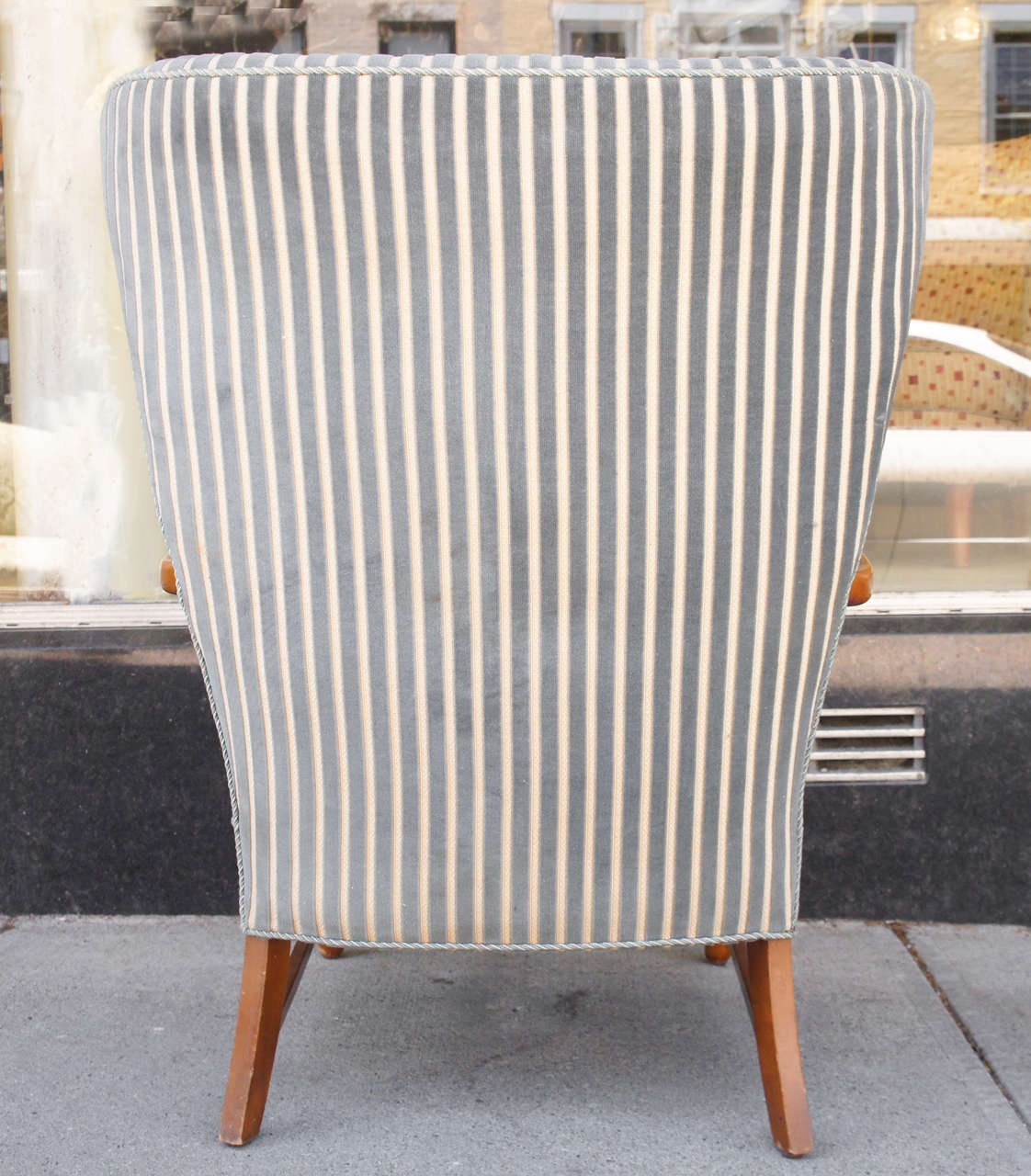 Pair of Danish Modern Armchairs in Striped Fabric at 1stdibs