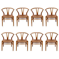 Vintage Set of 8 Hans Wegner Wishbone Chairs