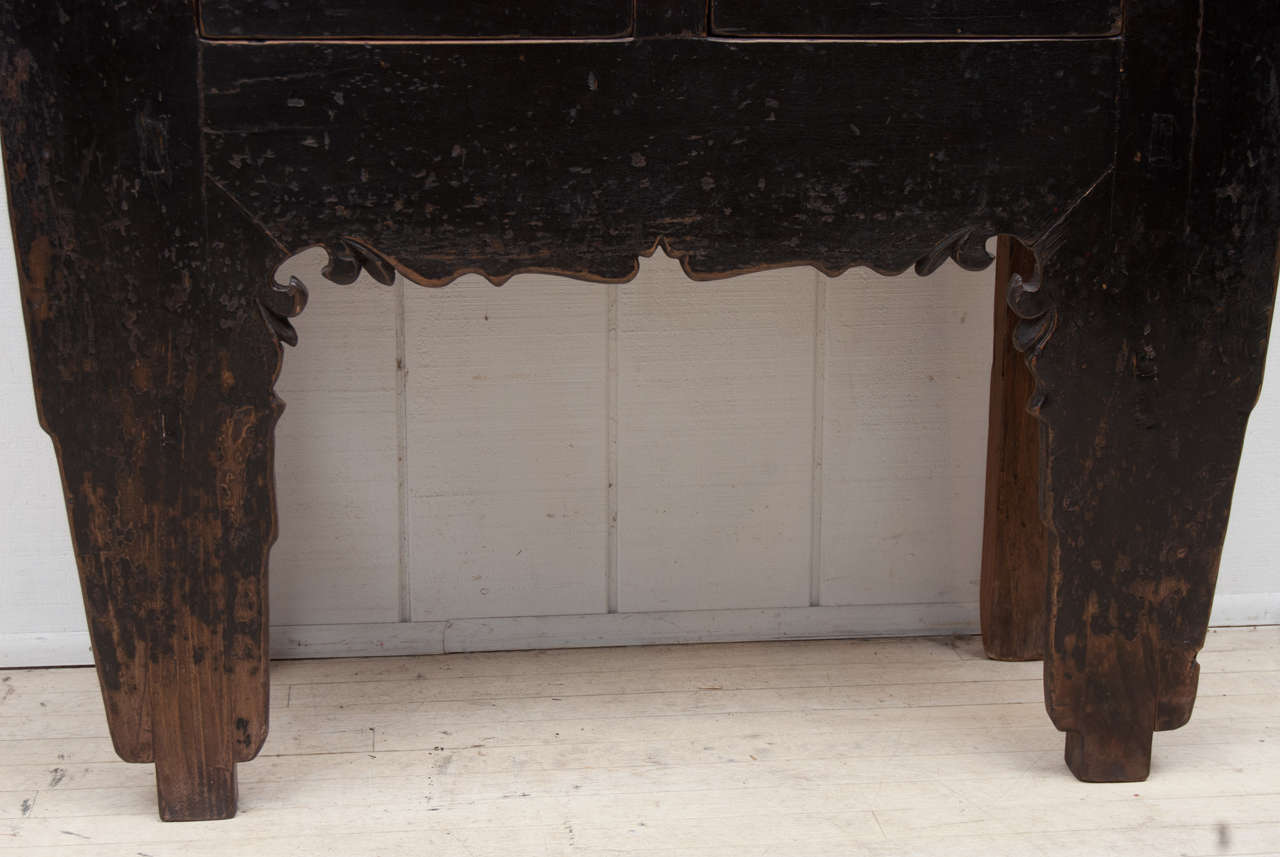 Early 20th Century Chinese Black Lacquer Two-Drawer Console