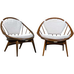 Pair of Ib Kofod Larsen Hoop Style Lounge Chairs