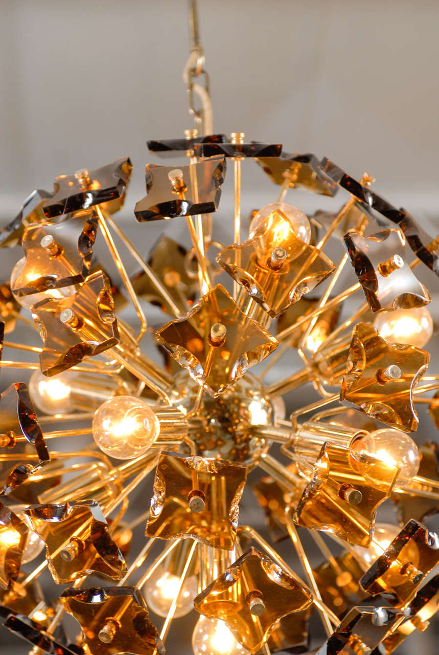 Mid-Century Modern 1960's Brass & Smoked Glass Italian Sputnik Chandelier