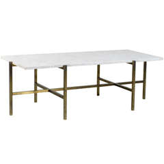 Architectural Brass and Stone Coffee Table Attributed to Harvey Probber 
