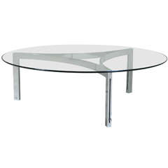 Modernist Architectural Chrome & Glass Round Coffee Table