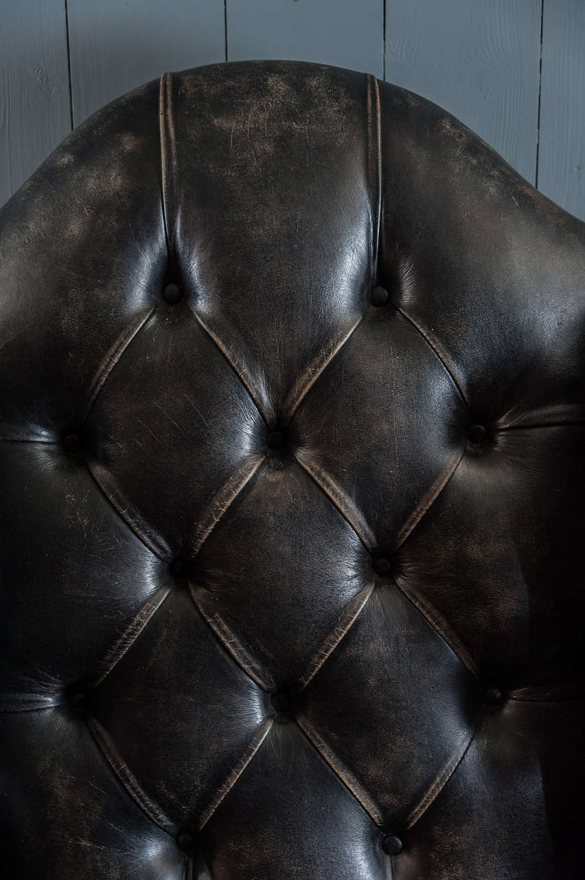 19th Century A 19thc Mahogany Buttoned Leather Wing Armchair For Sale