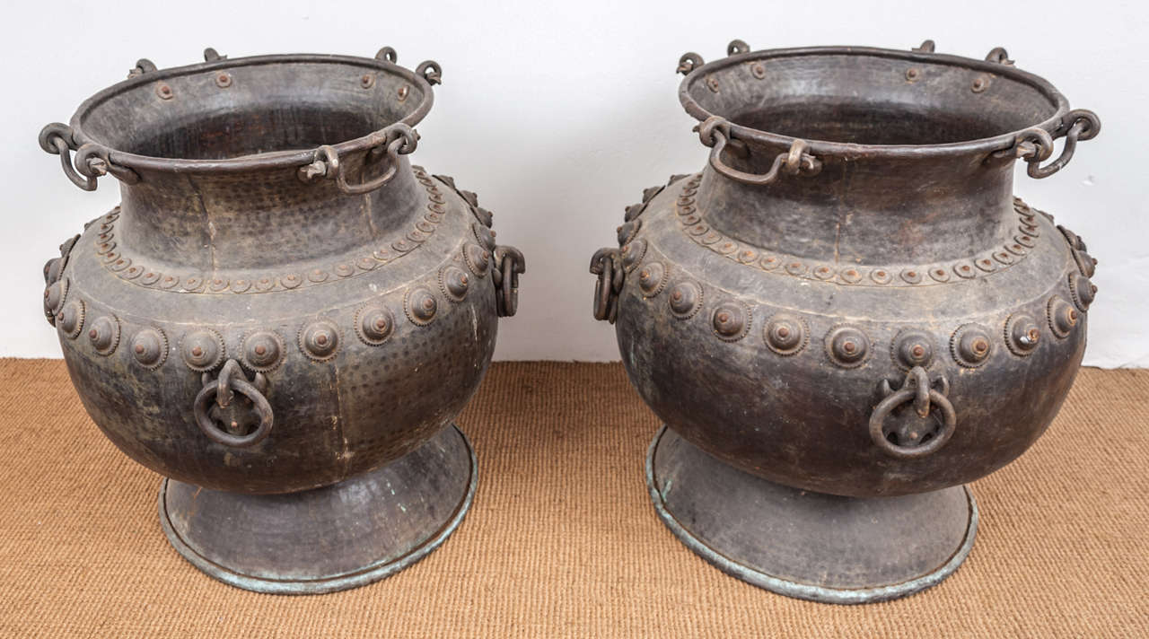 A Monumental Pair of Bronzed Indian Planters