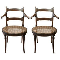 Pair of English Regency Beech wood Caned Armchairs