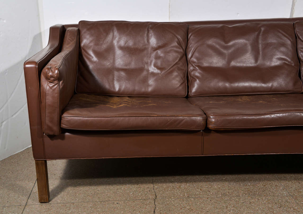 Danish Mogensen Dark Chocolate Vintage Leather Sofa