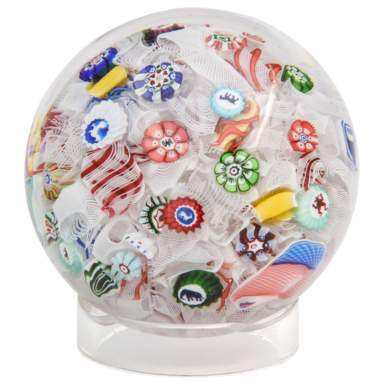 1847 Baccarat Scattered Millefiiori On Muslin Ground Paperweight For Sale