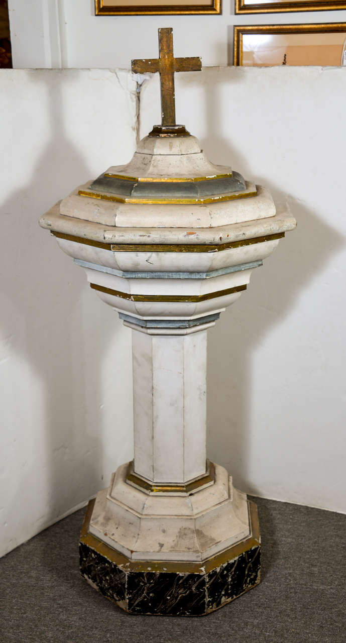 19th c. Baptismal Font with Gilded Accents