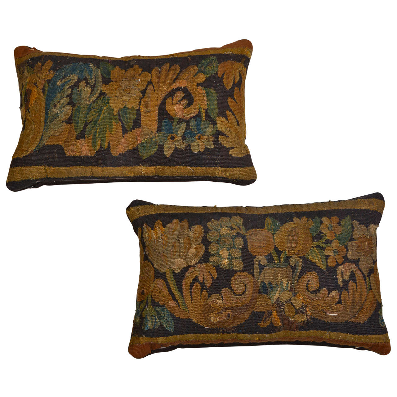 Pair of Antique Aubusson Tapestry Pillows at 1stdibs