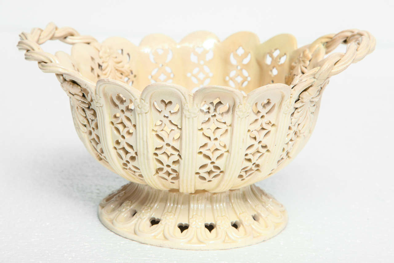 English, Creamware Two Handle Basket Circa 1800
