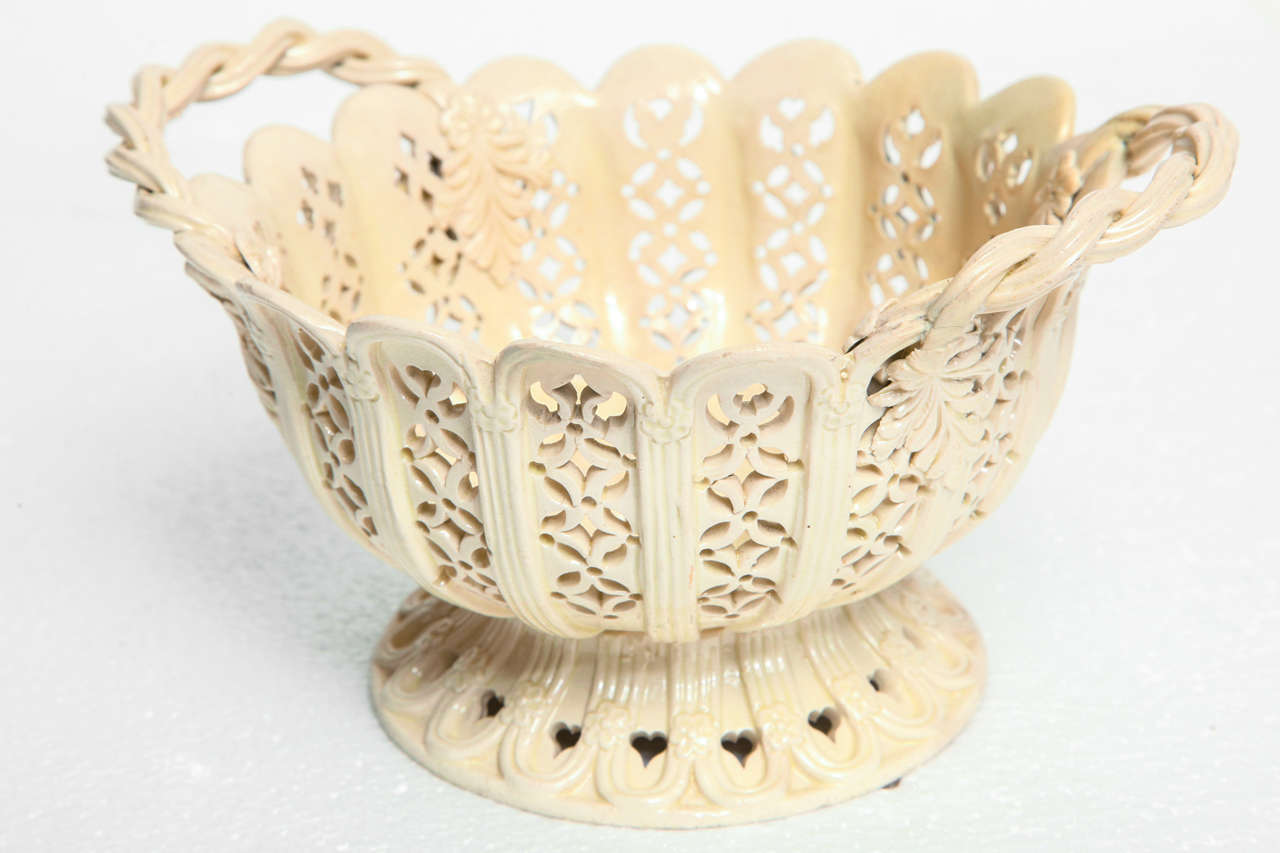19th Century Creamware Two Handle Basket Circa 1800 For Sale