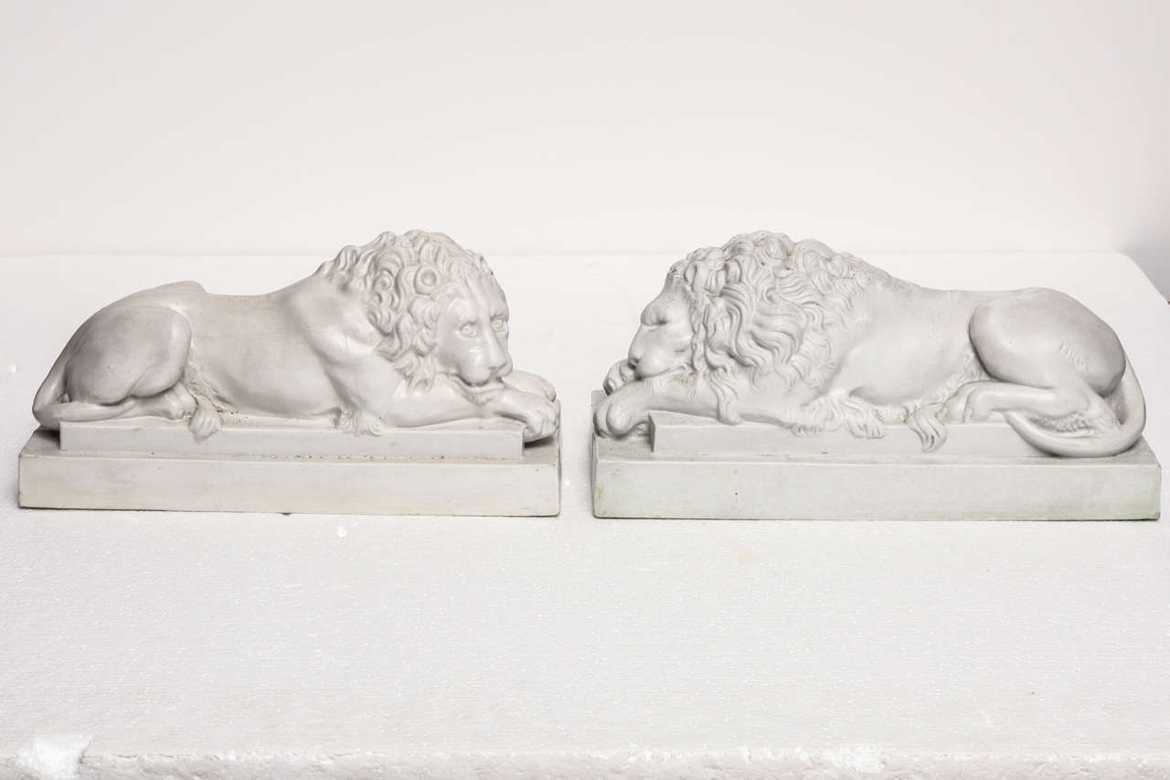 Pair of Early 19th Century English, Salt Glaze Lions