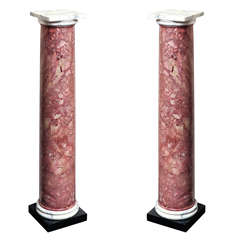 Pair of 18th Century Breche Royale Columns on Wooden Plinths