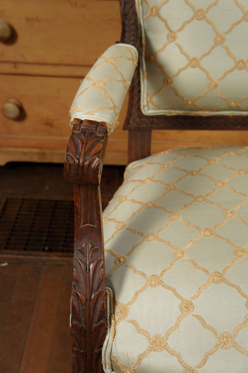 Walnut French Upholstered Bergere For Sale