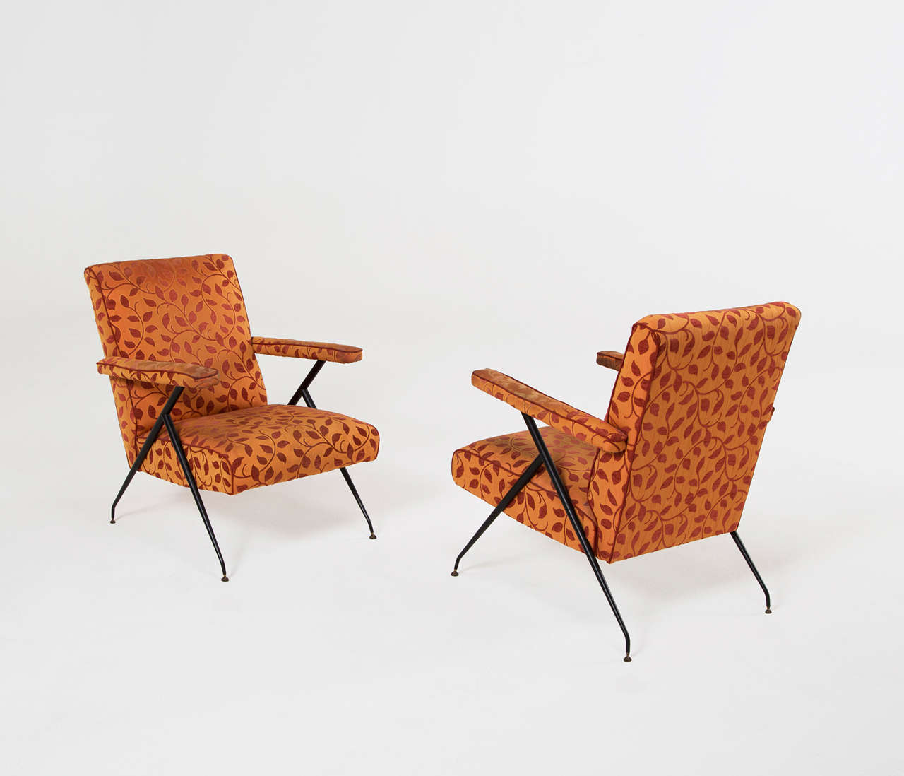 Brass Pair of Italian Reclining Lounge Chairs