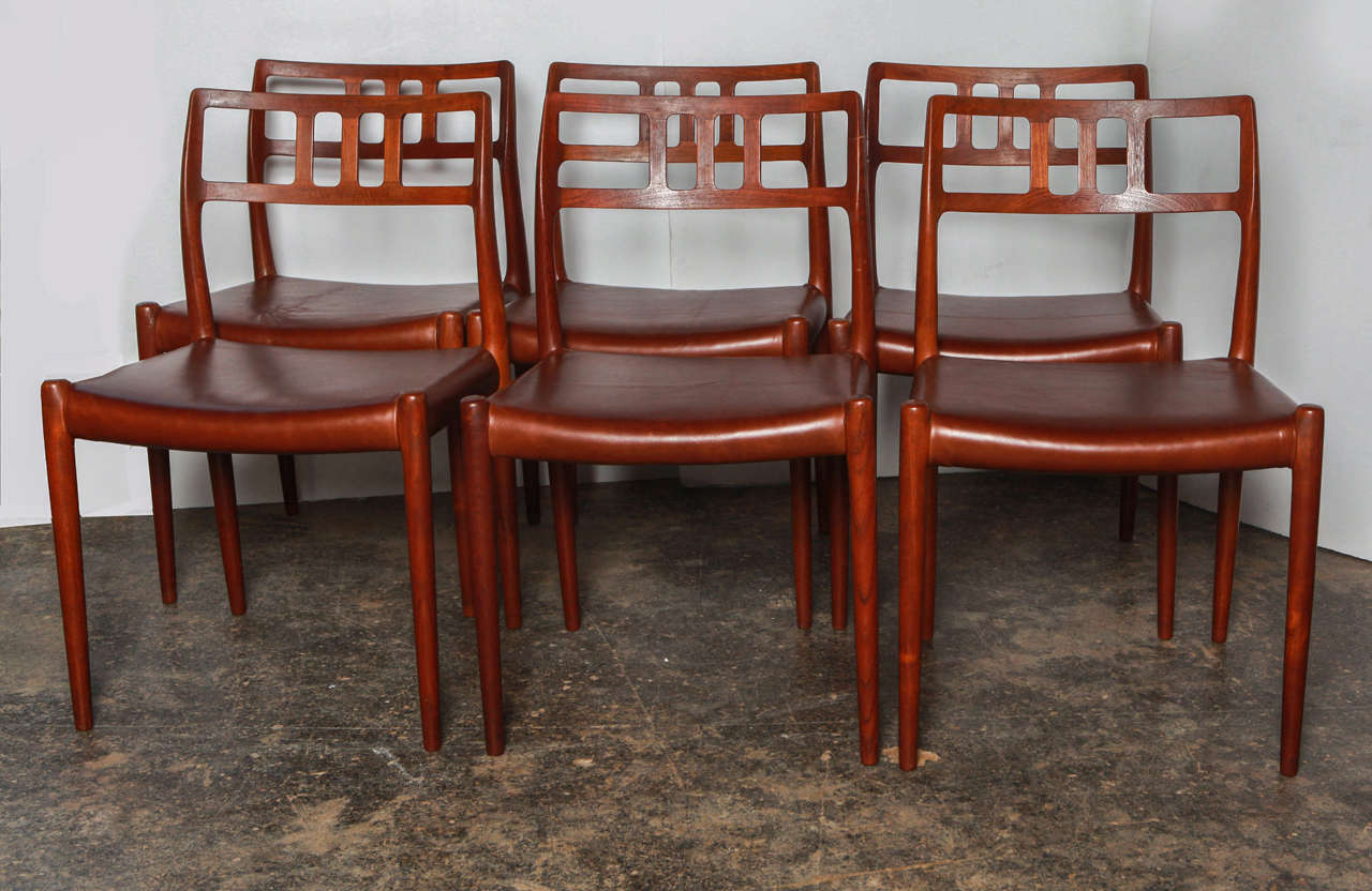 Set of Six Leather Dining Chairs by Niels Moller