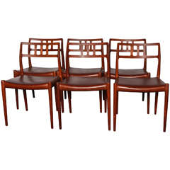 Set of Six Leather Dining Chairs by Niels Moller
