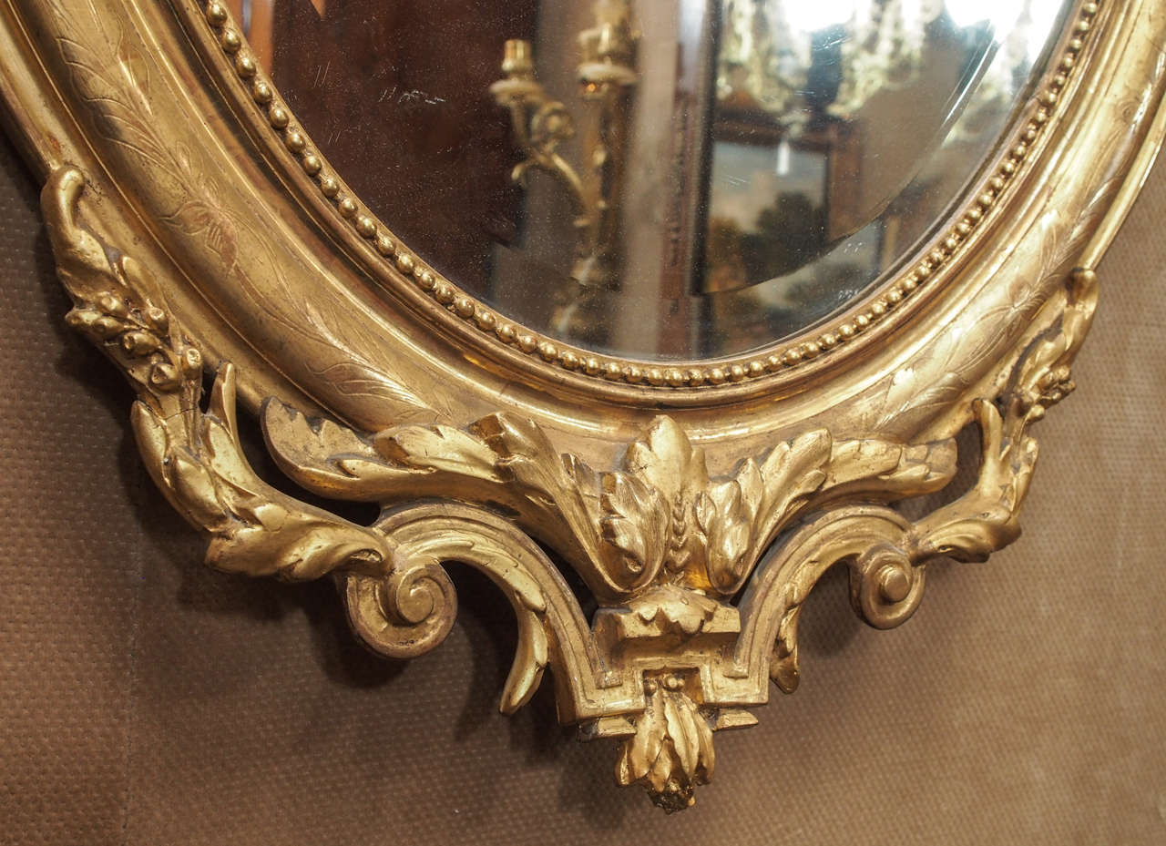 Lovely Oval Antique French Gold Beveled MIrror circa 1850 2