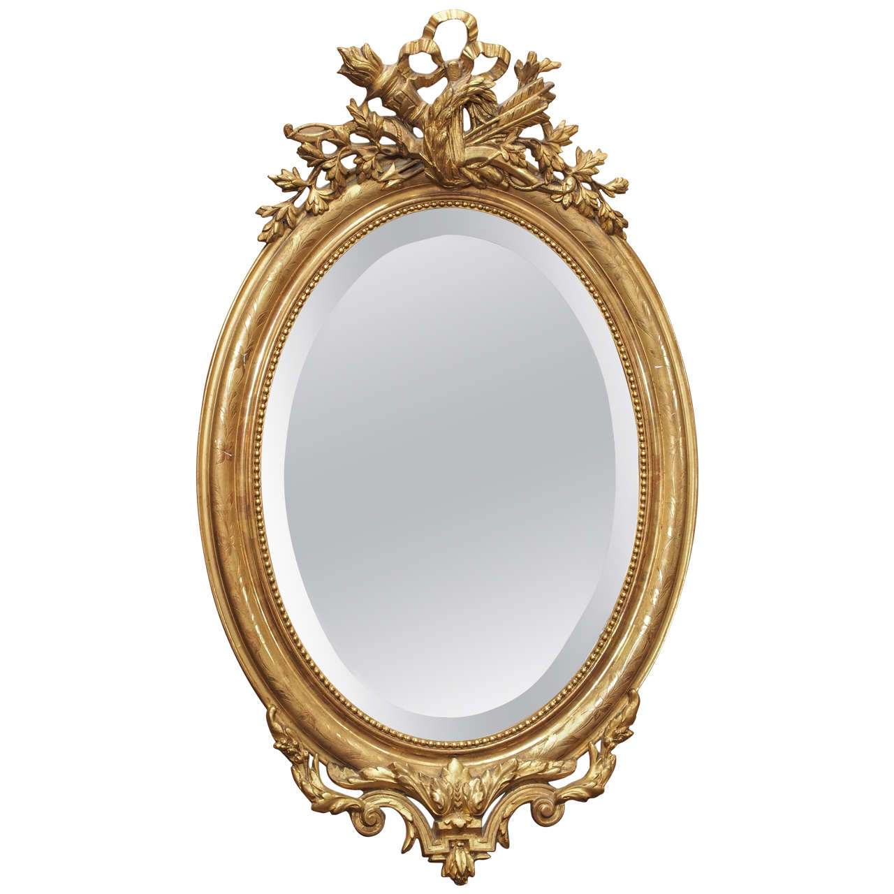 Lovely Oval Antique French Gold Beveled MIrror circa 1850