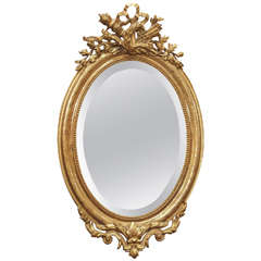 Lovely Oval Antique French Gold Beveled MIrror circa 1850