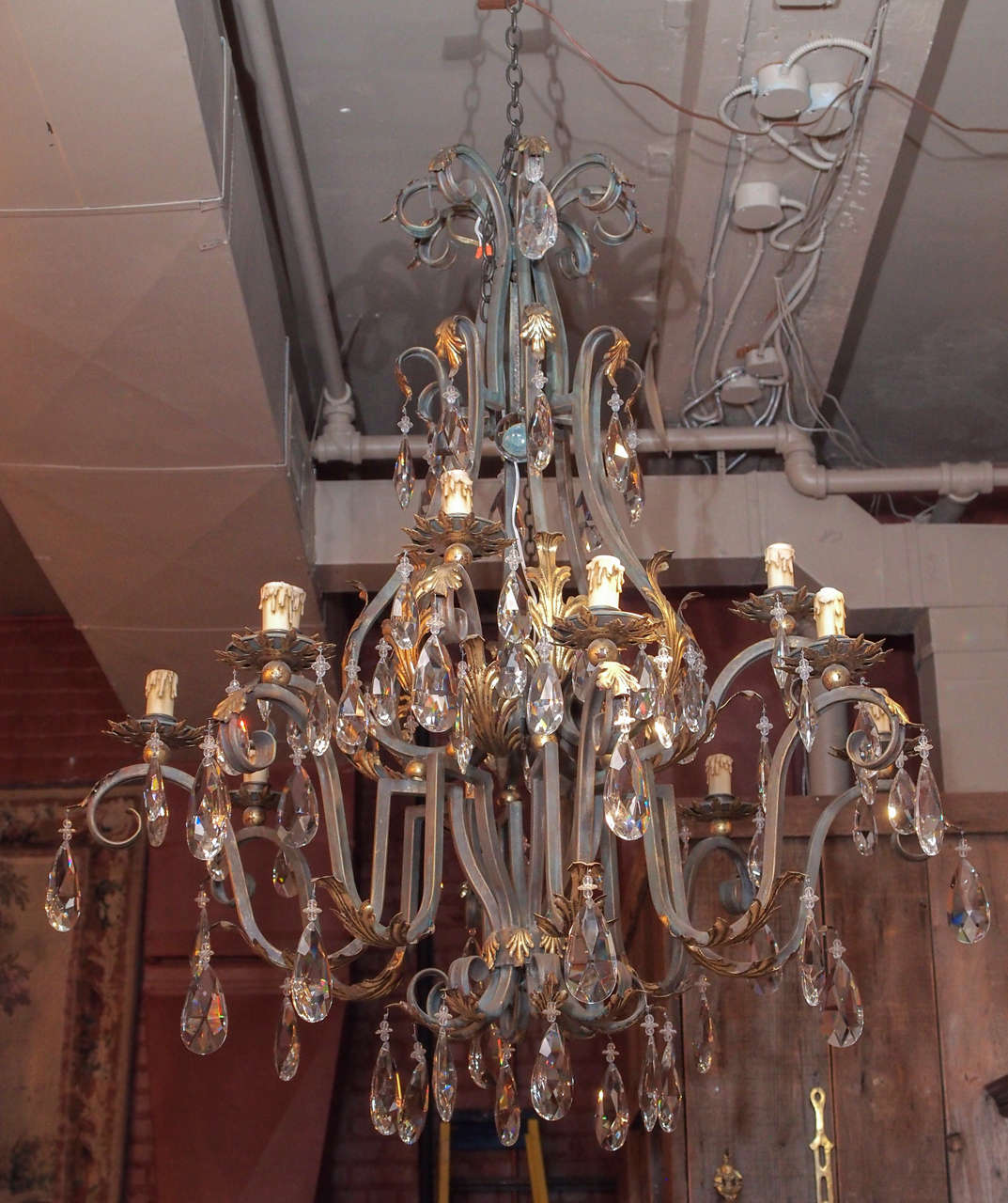 Early 20th century wrought iron chandelier in the French manner.