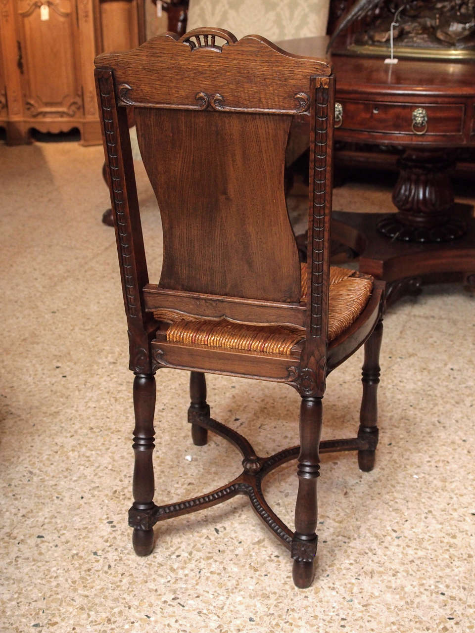 Set of Eight Antique French Carved Brittany Country Chairs 6