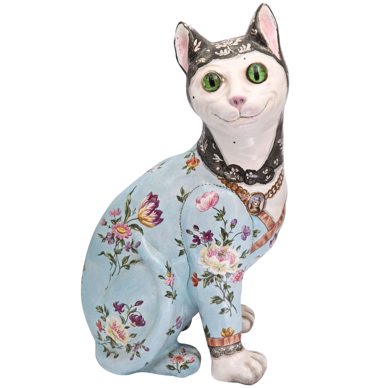 Fine, Unsigned Emile Galle Faience Cat For Sale