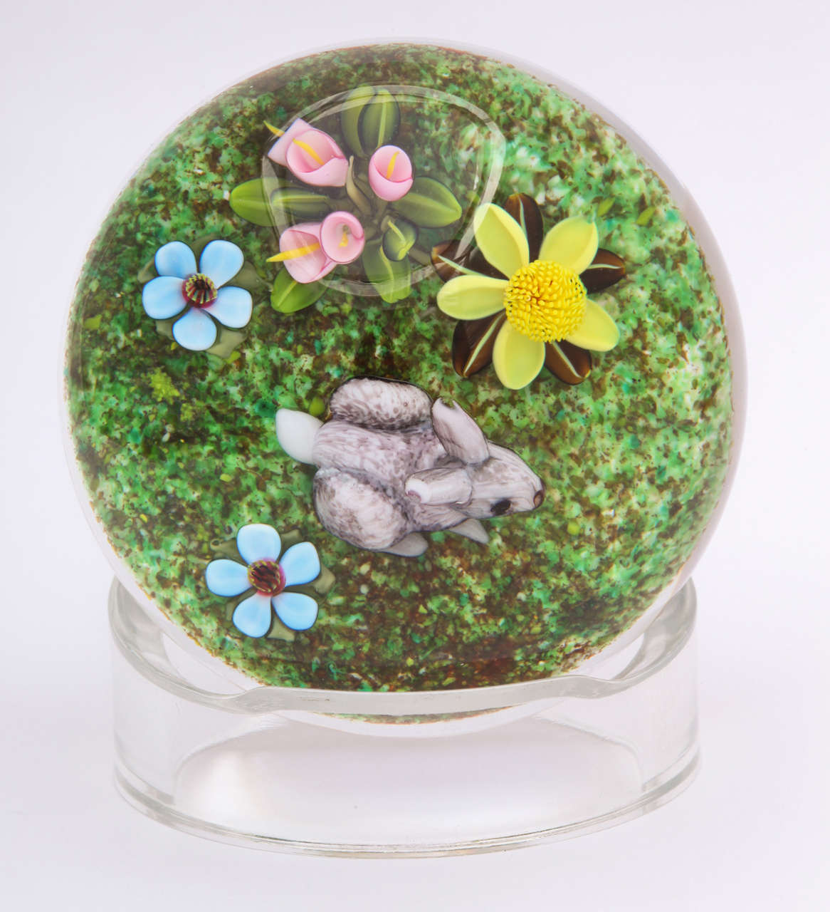 American Ken Rosenfeld Miniature Rabbit and Flower Paperweight