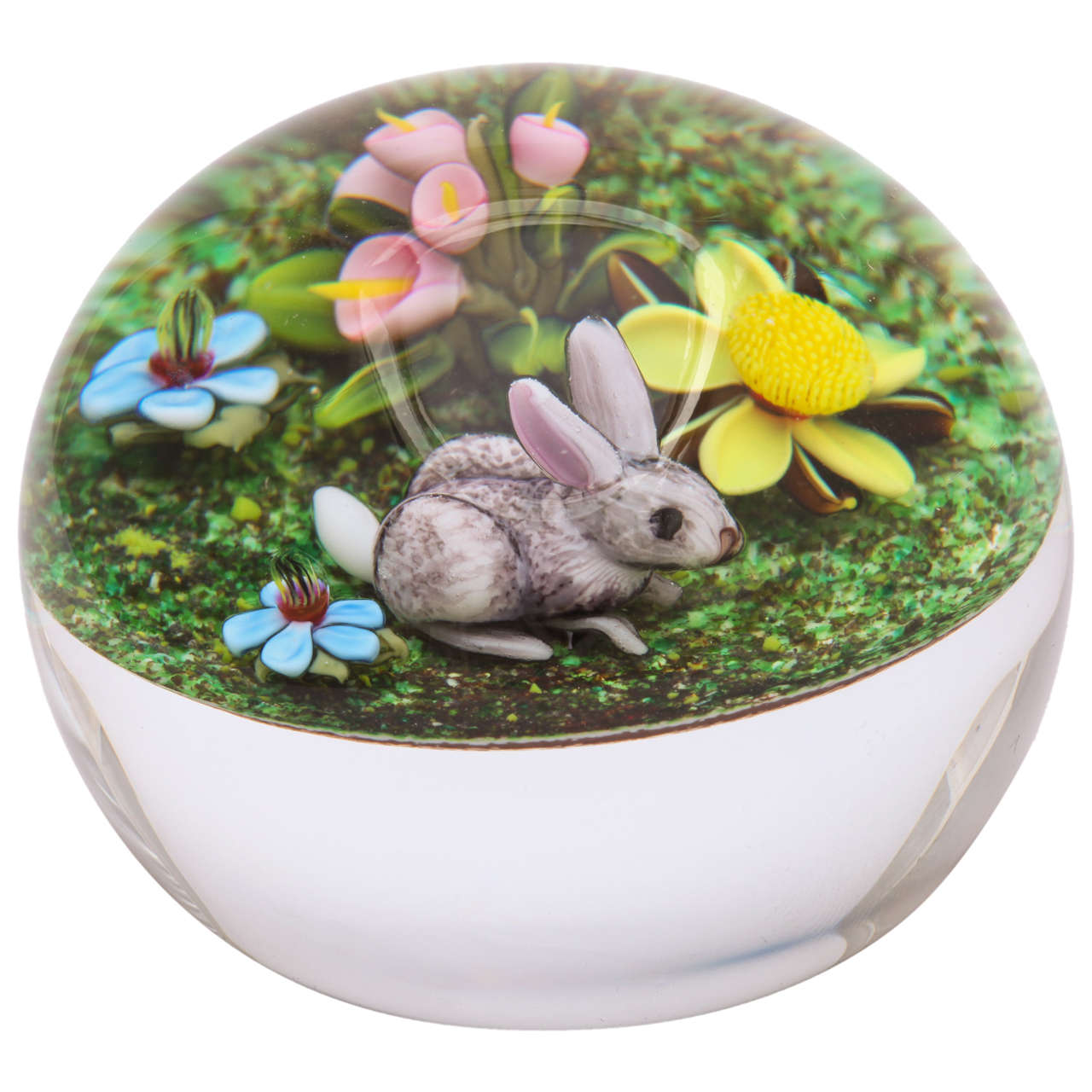 Ken Rosenfeld Miniature Rabbit and Flower Paperweight