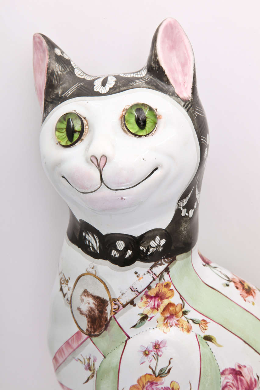 French Fine, Unsigned Emile Galle Faience Cat For Sale
