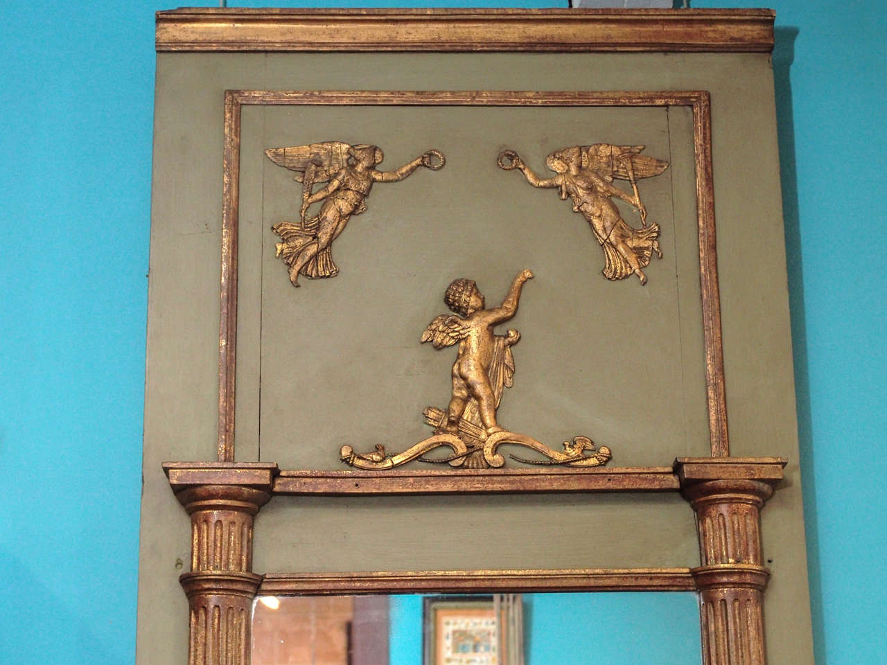 Hand-Carved French Empire Period Painted and Gilded Mirror For Sale